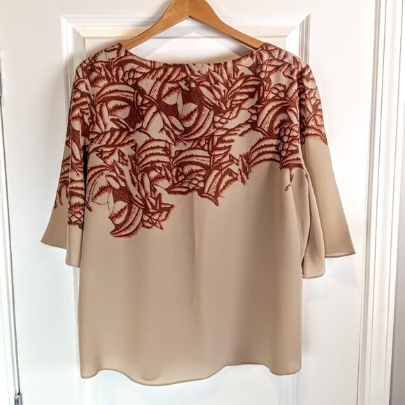 Classiques Entier Beige Floral Silk Fan Sleeve Top XL - Picture 2 of 7